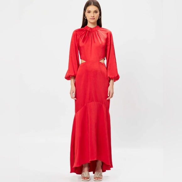 Elliatt x REVOLVE Ackins Cut Out Satin Maxi Dress Red Size XS - Picture 1 of 10